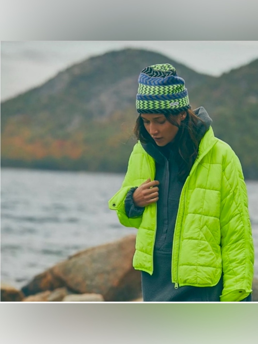 Free People Pippa packable puffer jacket Neon highlighter yellow